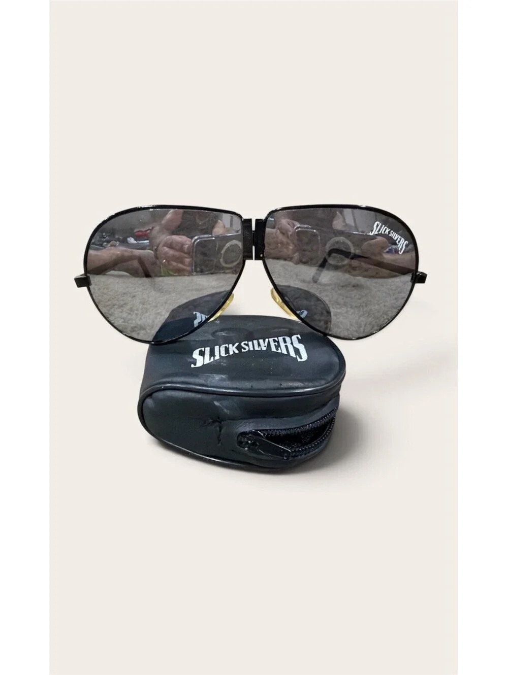 Folding Aviator Sunglasses Slick Silvers Black Shades Travel Vacation Cruise